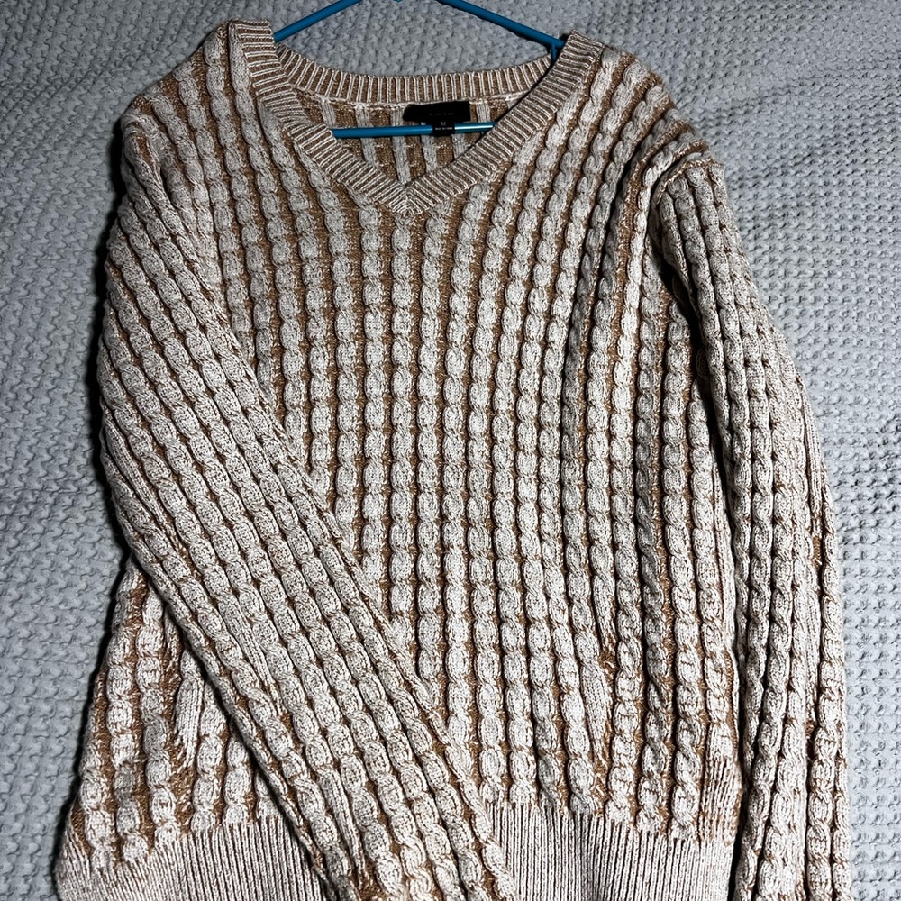 Lumiere Textured Knit Sweater in Cream and Brown